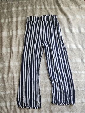 & Other Stories Navy and White Vertical Stripe Wide-Leg Pants